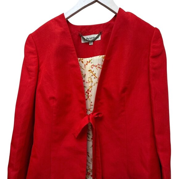 J. Peterman Red Blazer Size 4 Silk Linen Blend Tie Front Womens Preppy Jacket - Picture 2 of 9